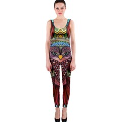 Colorful Owl Art Red Owl One Piece Catsuit by Bedest