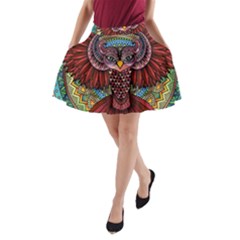 Colorful Owl Art Red Owl A-line Pocket Skirt by Bedest