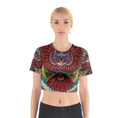 Colorful Owl Art Red Owl Cotton Crop Top by Bedest