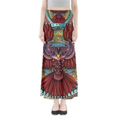 Colorful Owl Art Red Owl Full Length Maxi Skirt by Bedest