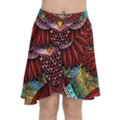 Colorful Owl Art Red Owl Chiffon Wrap Front Skirt by Bedest