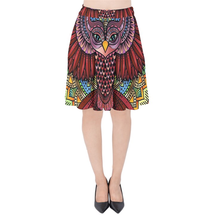 Colorful Owl Art Red Owl Velvet High Waist Skirt