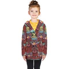 Colorful Owl Art Red Owl Kids  Double Breasted Button Coat