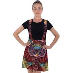 Colorful Owl Art Red Owl Velvet Suspender Skater Skirt by Bedest