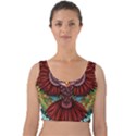 Colorful Owl Art Red Owl Velvet Crop Top View1