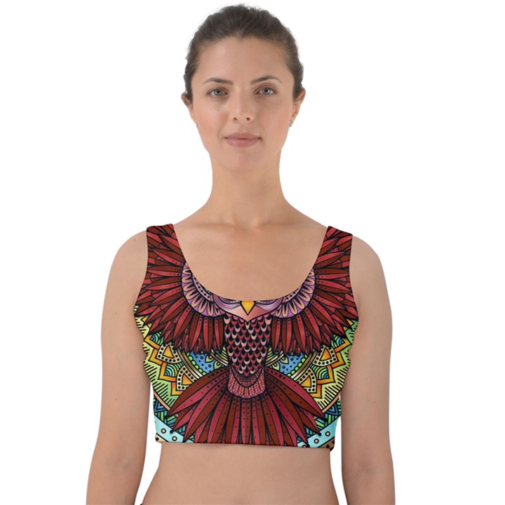 Colorful Owl Art Red Owl Velvet Crop Top