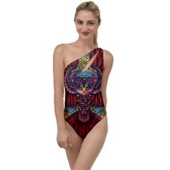 Colorful Owl Art Red Owl To One Side Swimsuit by Bedest