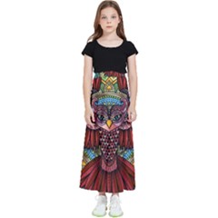 Colorful Owl Art Red Owl Kids  Flared Maxi Skirt by Bedest