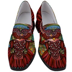 Colorful Owl Art Red Owl Women s Chunky Heel Loafers by Bedest