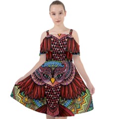 Colorful Owl Art Red Owl Cut Out Shoulders Chiffon Dress by Bedest