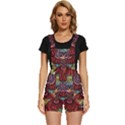 Colorful Owl Art Red Owl Short Overalls View1