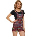 Colorful Owl Art Red Owl Short Overalls View3