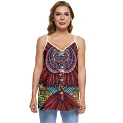 Colorful Owl Art Red Owl Casual Spaghetti Strap Chiffon Top by Bedest