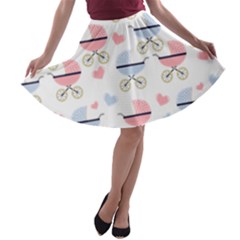 Pattern Stroller Carriage Texture A-line Skater Skirt by Grandong