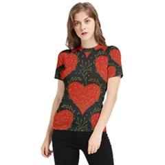 Love Hearts Pattern Style Women s Short Sleeve Rash Guard by Grandong