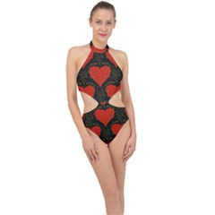 Love Hearts Pattern Style Halter Side Cut Swimsuit by Grandong