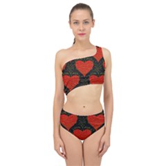 Love Hearts Pattern Style Spliced Up Two Piece Swimsuit by Grandong