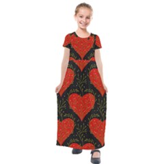 Love Hearts Pattern Style Kids  Short Sleeve Maxi Dress by Grandong