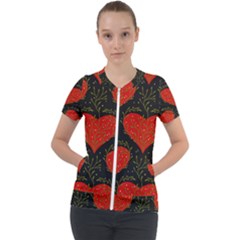 Love Hearts Pattern Style Short Sleeve Zip Up Jacket by Grandong