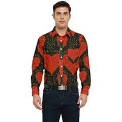 Love Hearts Pattern Style Men s Long Sleeve Pocket Shirt  by Grandong