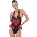 Love Hearts Pattern Style Backless Halter One Piece Swimsuit View1