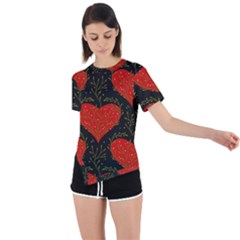 Love Hearts Pattern Style Asymmetrical Short Sleeve Sports T-shirt by Grandong