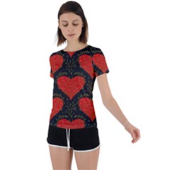 Love Hearts Pattern Style Back Circle Cutout Sports T-shirt by Grandong