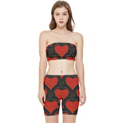 Love Hearts Pattern Style Stretch Shorts And Tube Top Set by Grandong