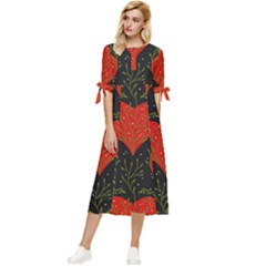 Love Hearts Pattern Style Bow Sleeve Chiffon Midi Dress by Grandong