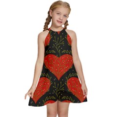 Love Hearts Pattern Style Kids  Halter Collar Waist Tie Chiffon Dress by Grandong