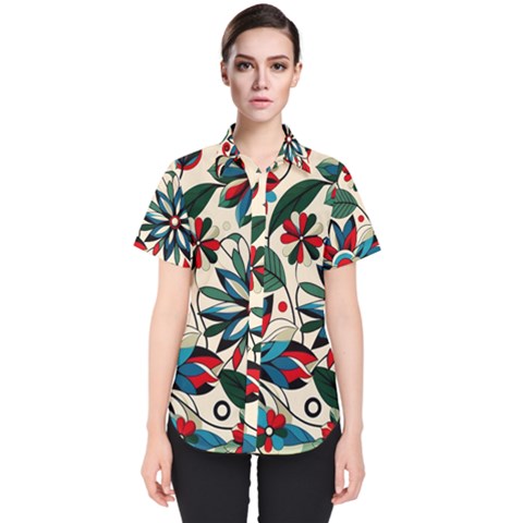 Flora Pattern Flower Women s Short Sleeve Shirt by Grandong