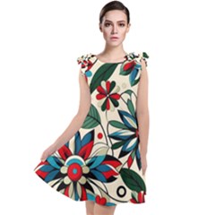 Flora Pattern Flower Tie Up Tunic Dress by Grandong