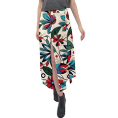 Flora Pattern Flower Velour Split Maxi Skirt by Grandong