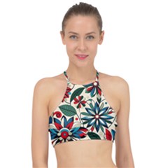 Flora Pattern Flower Halter Bikini Top by Grandong