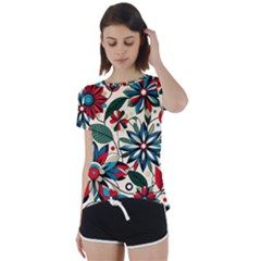 Flora Pattern Flower Short Sleeve Open Back T-shirt by Grandong