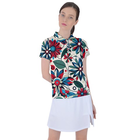 Flora Pattern Flower Women s Polo T-shirt by Grandong