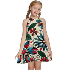 Flora Pattern Flower Kids  Halter Collar Waist Tie Chiffon Dress by Grandong