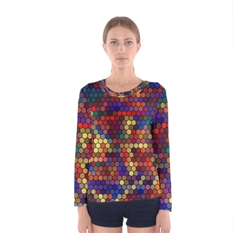 Hexagon Honeycomb Pattern Women s Long Sleeve T-shirt by Grandong