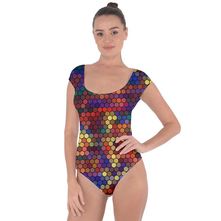 Hexagon Honeycomb Pattern Short Sleeve Leotard 