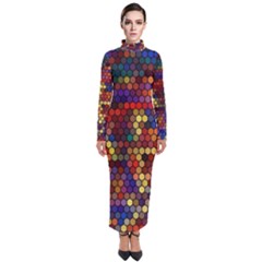 Hexagon Honeycomb Pattern Turtleneck Maxi Dress by Grandong