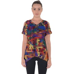 Hexagon Honeycomb Pattern Cut Out Side Drop T-shirt