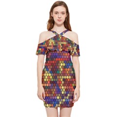 Hexagon Honeycomb Pattern Shoulder Frill Bodycon Summer Dress by Grandong