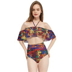 Hexagon Honeycomb Pattern Halter Flowy Bikini Set  by Grandong