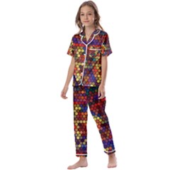 Hexagon Honeycomb Pattern Kids  Satin Short Sleeve Pajamas Set by Grandong