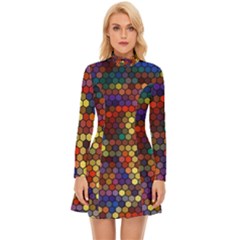 Hexagon Honeycomb Pattern Long Sleeve Velour Longline Dress by Grandong