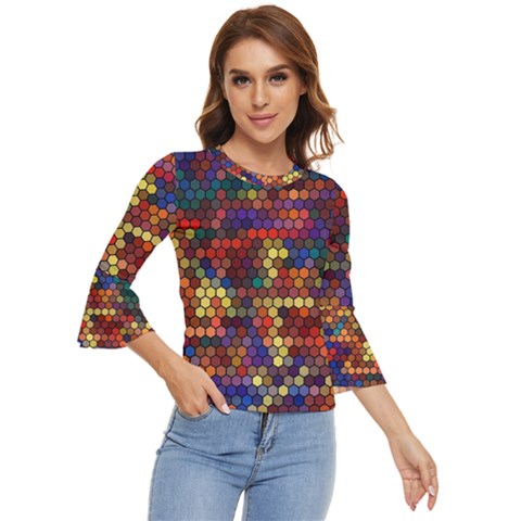 Hexagon Honeycomb Pattern Bell Sleeve Top by Grandong