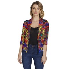 Hexagon Honeycomb Pattern Women s Draped Front 3/4 Sleeve Shawl Collar Jacket by Grandong