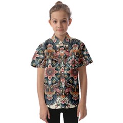 Floral Pattern Flowers Kids  Short Sleeve Shirt by Grandong