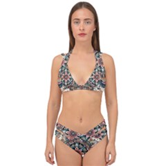 Floral Pattern Flowers Double Strap Halter Bikini Set by Grandong