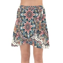 Floral Pattern Flowers Wrap Front Skirt by Grandong